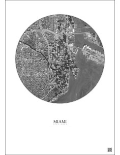 Affiche Miami – Poster vue satellite 2.5km N&B | Gravura – Fond clair