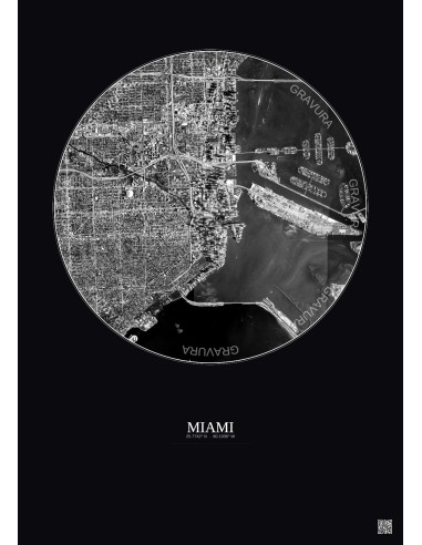 Miami Satellite View Poster 5km B&W | Gravura – Dark background