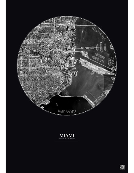 Miami Satellite View Poster 5km B&W | Gravura – Dark background