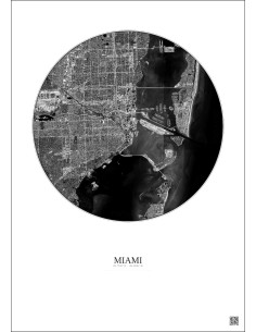 Affiche Miami – Poster vue satellite 10km N&B | Gravura – Fond clair