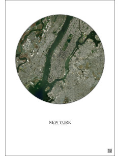 Affiche New York – Poster vue satellite 10km Couleur | Gravura – Fond clair