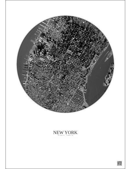 Affiche New York – Poster vue satellite 2.5km N&B | Gravura – Fond clair