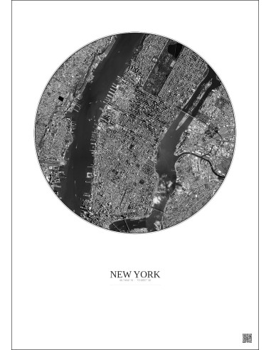 Affiche New York – Poster vue satellite 5km N&B | Gravura – Fond clair