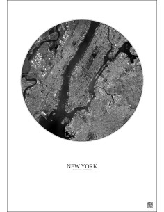 Affiche New York – Poster vue satellite 10km N&B | Gravura – Fond clair
