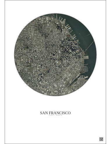 Affiche San Francisco – Poster vue satellite 2.5km Couleur | Gravura – Fond clair