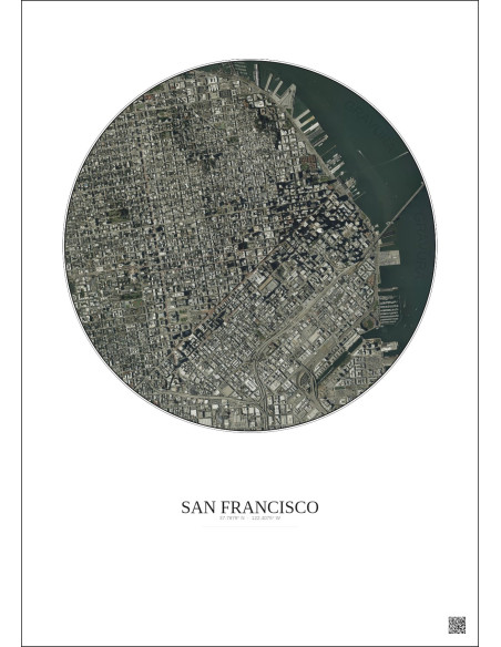 Affiche San Francisco – Poster vue satellite 2.5km Couleur | Gravura – Fond clair