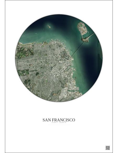Affiche San Francisco – Poster vue satellite 6km Couleur | Gravura – Fond clair