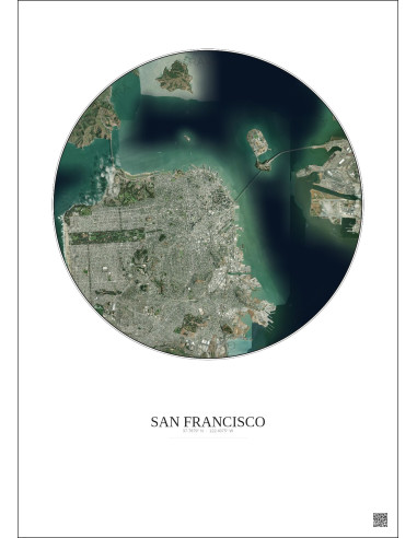 Affiche San Francisco – Poster vue satellite 10km Couleur | Gravura – Fond clair