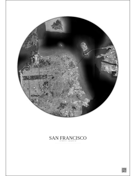 San Francisco Satellite View Poster 10km B&W | Gravura – Light background