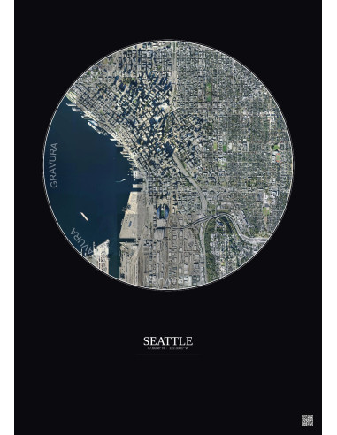 Affiche Seattle – Poster vue satellite 2.5km Couleur | Gravura – Fond foncé