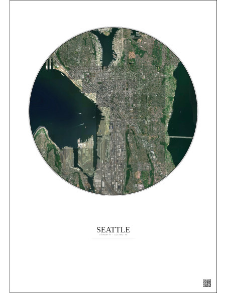Affiche Seattle – Poster vue satellite 5km Couleur | Gravura – Fond clair