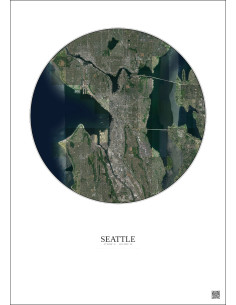Affiche Seattle – Poster vue satellite 10km Couleur | Gravura – Fond clair