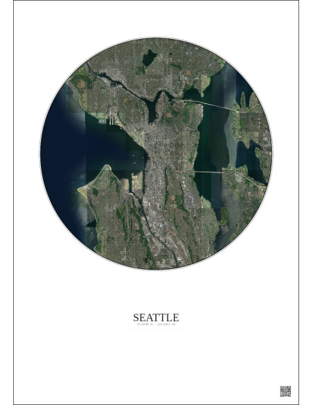 Affiche Seattle – Poster vue satellite 10km Couleur | Gravura – Fond clair