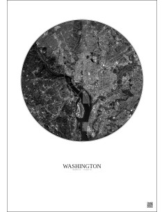 Affiche Washington – Poster vue satellite 10km N&B | Gravura – Fond clair