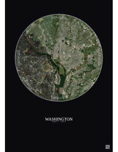 Affiche Washington – Poster vue satellite 10km Couleur | Gravura – Fond foncé