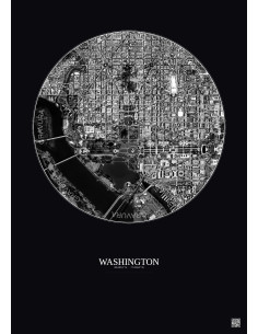 Affiche Washington – Poster vue satellite 2.5km N&B | Gravura – Fond foncé