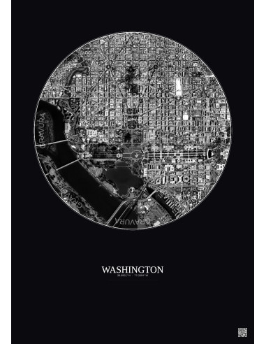 Washington Satellite View Poster 2.5km B&W | Gravura – Dark background