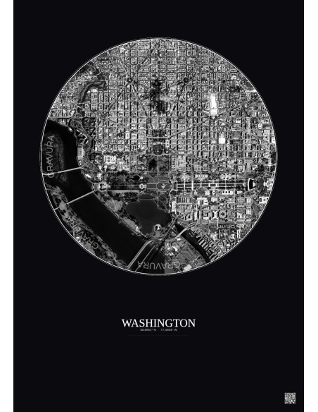Washington Satellite View Poster 2.5km B&W | Gravura – Dark background