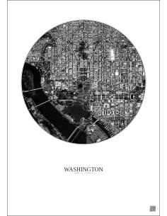 Affiche Washington – Poster vue satellite 2.5km N&B | Gravura – Fond clair