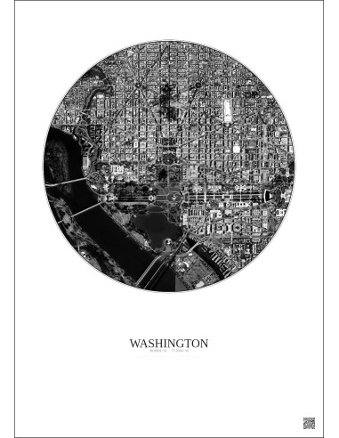 Affiche Washington – Poster vue satellite 2.5km N&B | Gravura – Fond clair