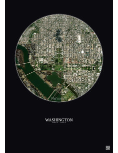 Affiche Washington – Poster vue satellite 2.5km Couleur | Gravura – Fond foncé