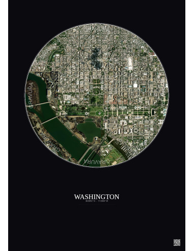 Affiche Washington – Poster vue satellite 2.5km Couleur | Gravura – Fond foncé