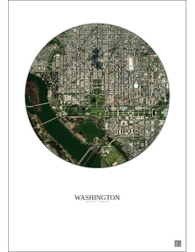 Affiche Washington – Poster vue satellite 2.5km Couleur | Gravura – Fond clair