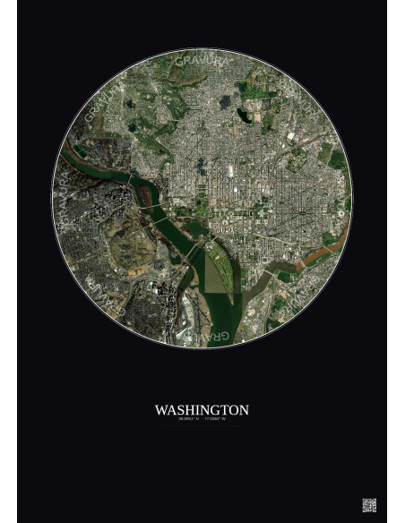 Affiche Washington – Poster vue satellite 6km Couleur | Gravura – Fond foncé