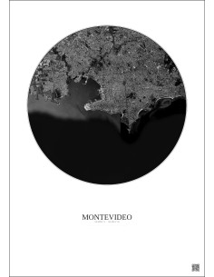 Affiche Montevideo – Poster vue satellite 10km N&B | Gravura – Fond clair