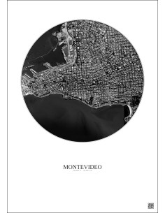 Affiche Montevideo – Poster vue satellite 2.5km N&B | Gravura – Fond clair