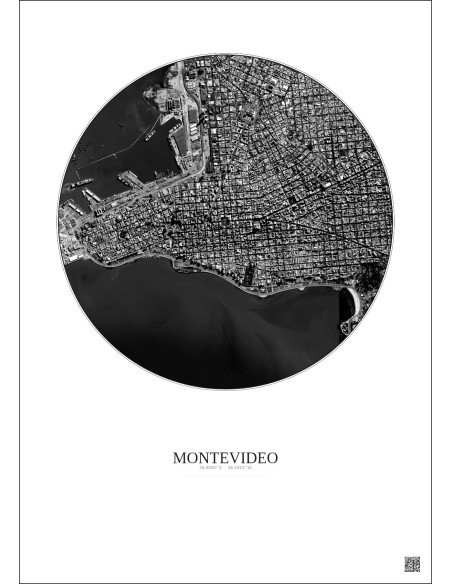 Affiche Montevideo – Poster vue satellite 2.5km N&B | Gravura – Fond clair