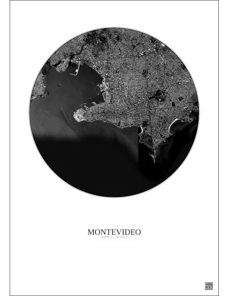 Affiche Montevideo – Poster vue satellite 6km N&B | Gravura – Fond clair