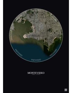 Affiche Montevideo – Poster vue satellite 6km Couleur | Gravura – Fond foncé