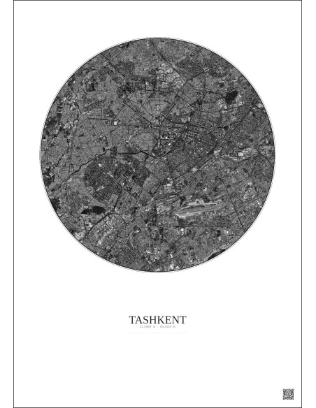 Tashkent Satellite View Poster 10km B&W | Gravura – Light background