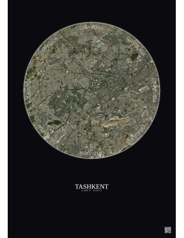 Tashkent Satellite View Poster 10km Color | Gravura – Dark background