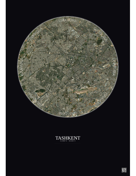 Tashkent Satellite View Poster 10km Color | Gravura – Dark background