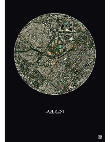 Affiche Tashkent – Poster vue satellite 2.5km Couleur | Gravura – Fond foncé