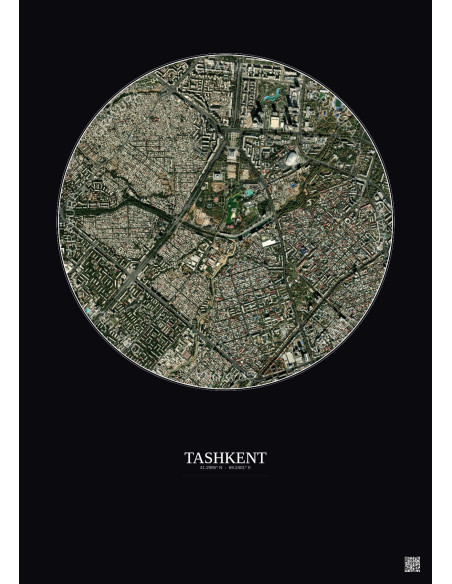 Affiche Tashkent – Poster vue satellite 2.5km Couleur | Gravura – Fond foncé