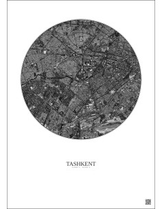 Affiche Tashkent – Poster vue satellite 6km N&B | Gravura – Fond clair