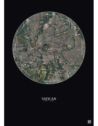 Vatican Satellite View Poster 2.5km Color | Gravura – Dark background