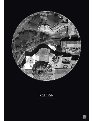 Vatican Satellite View Poster 0.1km B&W | Gravura – Dark background