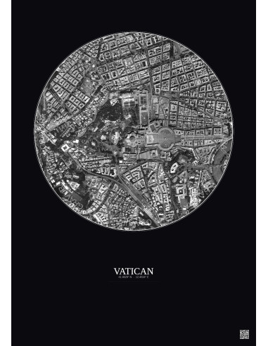 Affiche Vatican – Poster vue satellite 1km N&B | Gravura – Fond foncé