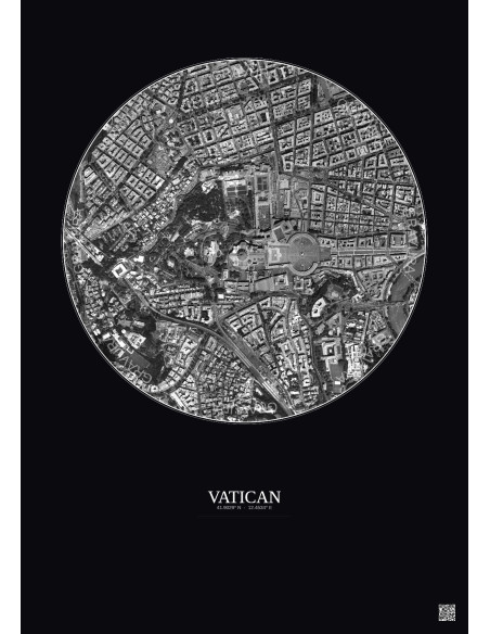 Affiche Vatican – Poster vue satellite 1km N&B | Gravura – Fond foncé