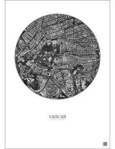 Affiche Vatican – Poster vue satellite 1km N&B | Gravura – Fond clair