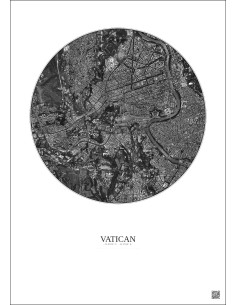 Affiche Vatican – Poster vue satellite 2.5km N&B | Gravura – Fond clair