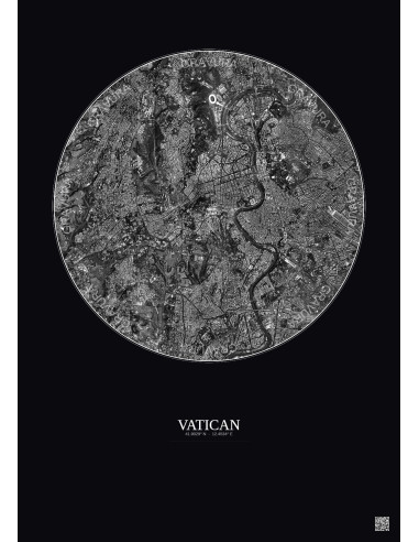 Affiche Vatican – Poster vue satellite 5km N&B | Gravura – Fond foncé