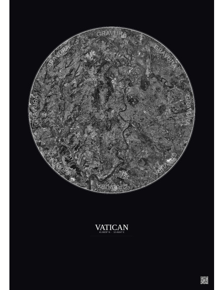 Affiche Vatican – Poster vue satellite 10km N&B | Gravura – Fond foncé