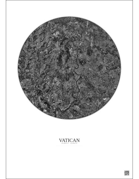 Affiche Vatican – Poster vue satellite 10km N&B | Gravura – Fond clair