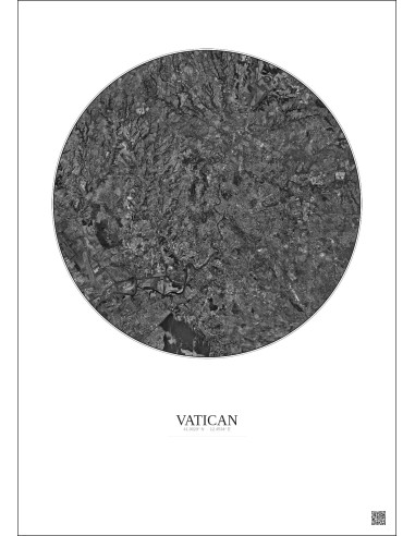 Affiche Vatican – Poster vue satellite 20km N&B | Gravura – Fond clair