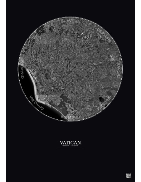 Affiche Vatican – Poster vue satellite 30km N&B | Gravura – Fond foncé
